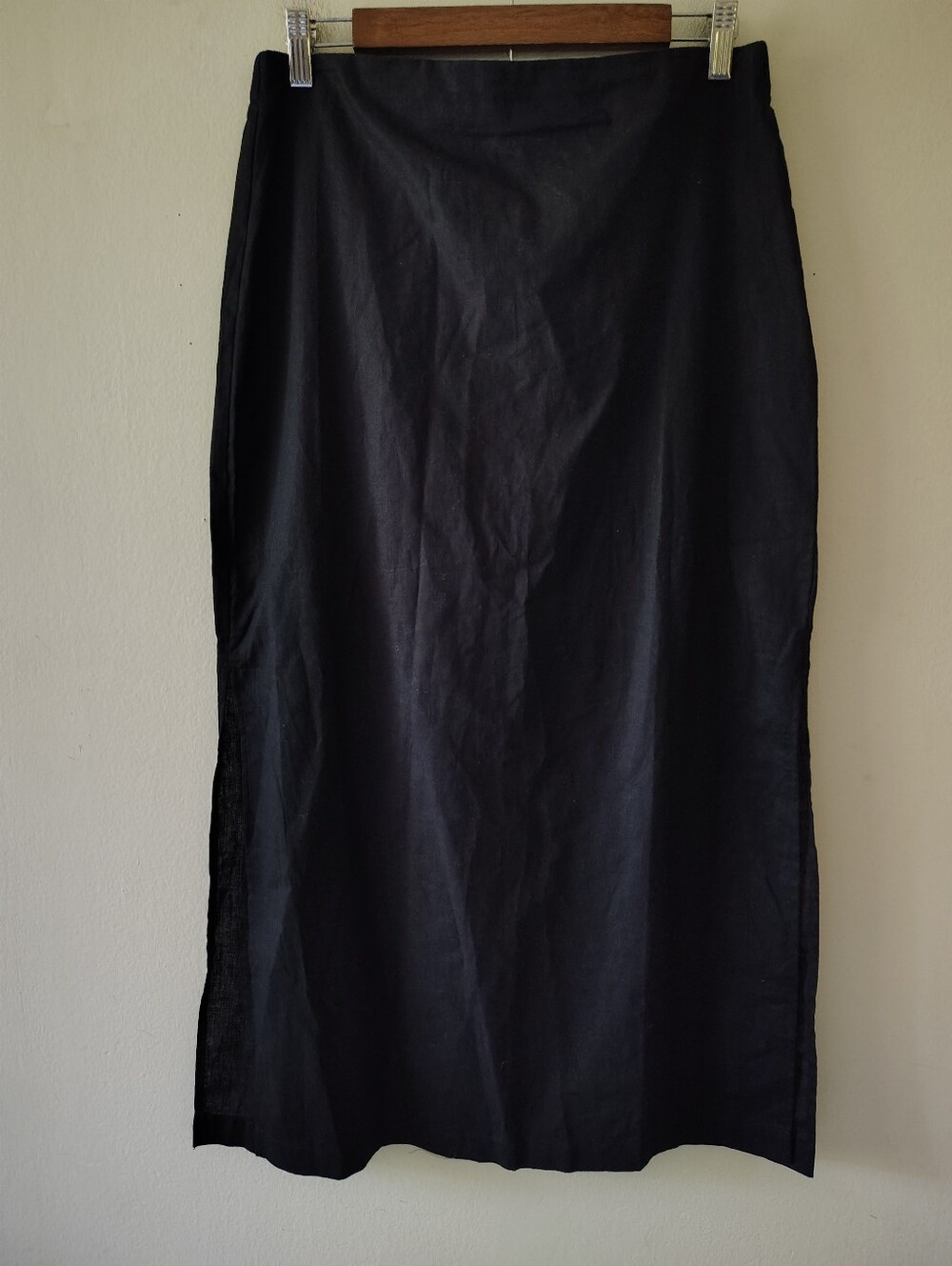 Gap Black Linen Cotton Midi Skirt Medium Side Split Boho Casual 90s Y2K Flowy
